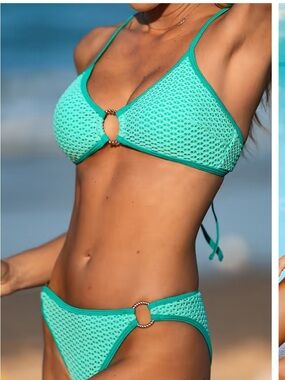 Cupshe Paradise Green Crochet Ring Bikini Set